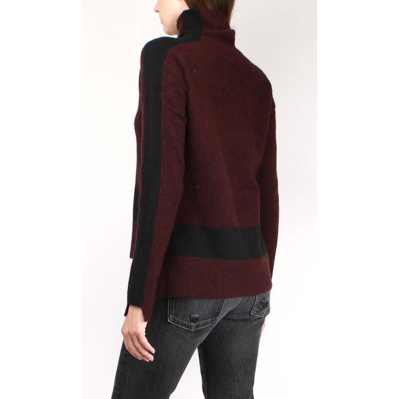 Veronica Beard Denisa Turtleneck Sweater Merino Wool Yak Blend Burgundy/ Black - Picture 3 of 13